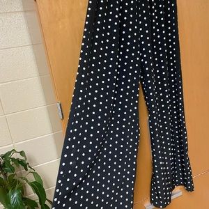 Wide-leg flowy polka-dot pants. So comfortable and have an elastic waist.